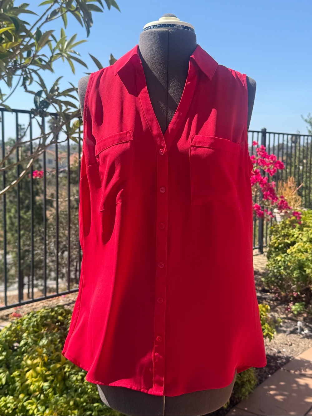 Express Sleeveless Portofino Red Button-Front Top
